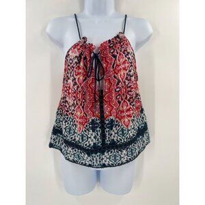 Gypsy XS Halter Top Red Blue Medallion Print Tie-Front Boho Festival‎ Cami